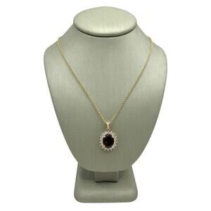 14k Rose Gold Red Oval Stone & Diamond Necklace (15003)